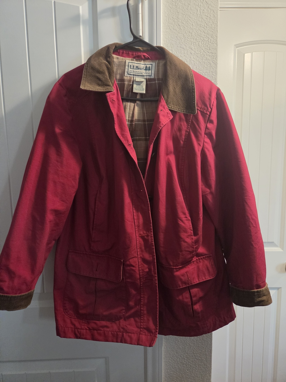 L.L. Bean Women’s Red Utility Jacket with Brown Corduroy Collar